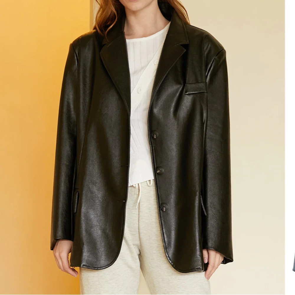 Storets Joan Faux Leather Oversized Blazer
